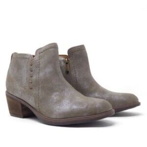 Clarks Nevo‎ Lo Metallic Taupe Leather Ankle Boots Sz 11